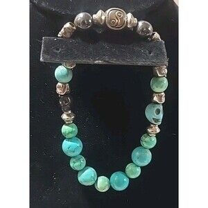 Turquois And Hematite Beaded Skull Bracelet